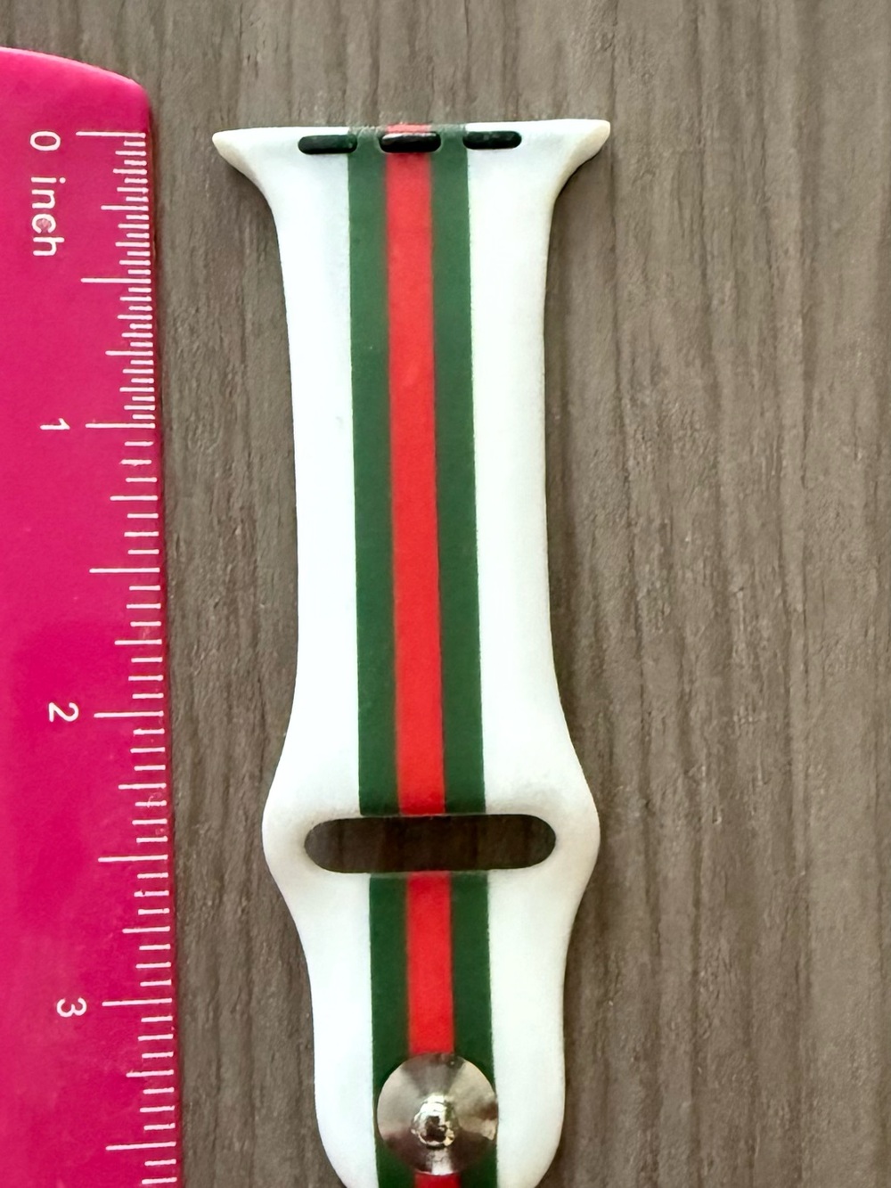White Silicone iWatch Band with Green and Red Stripe 42mm - Picture 3 of 6